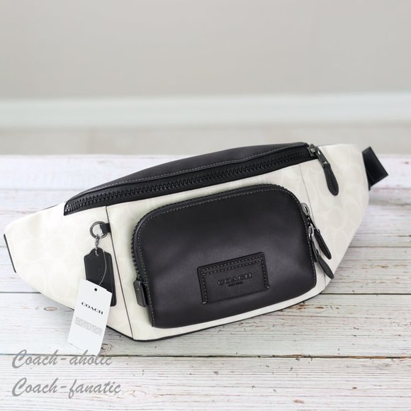NWT Coach CP014 Track Belt Bag In Colorblock Signature Canvas Chalk/Black - Picture 1 of 12